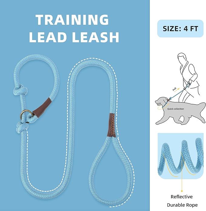 Mile High Life Slip Leads for Dogs | Reflective Slip Leash | Heavy Duty Dog Training Leash | 4 Feet Climbing Rope Dog Leads w Leather Tip | Collar & Leash in One (Green)