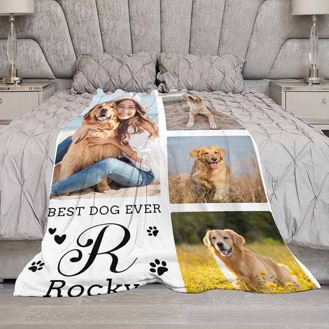 Artsadd Personalized Throw Blanket with Dog Photo,Dogs Memorial Picture Customized Blanket in Loving Cat Pet Dog Memory for Family and Friends Custom Bed Throw Blanket Sympathy Remembrance Gift
