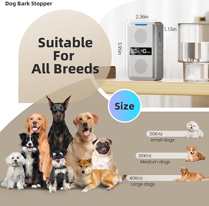 Ultrasonic Anti Barking Device for Dogs, Type-C Rechargeable Dog Bark Deterrent Devices with Adjustable Frequency & 30 FT Range Dog Bark Box, Behavior Corrector for Indoor&Outdoor Use-White