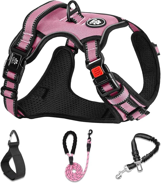 NESTROAD No Pull Dog Harness,Adjustable Oxford Dog Vest Harness with Leash,Reflective No-Choke Pet Harness with Easy Control Soft Handle for Small Dogs(Small,Pink)