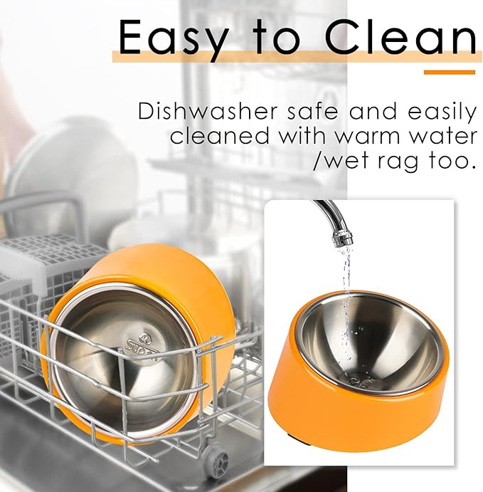 SuperDesign Mess Free 15° Slanted Bowl for Dogs and Cats, Tilted Angle Bulldog Bowl Dog Feeder, Non-Skid & Non-Spill, Easier to Reach Food M/1 Cup Bright Orange