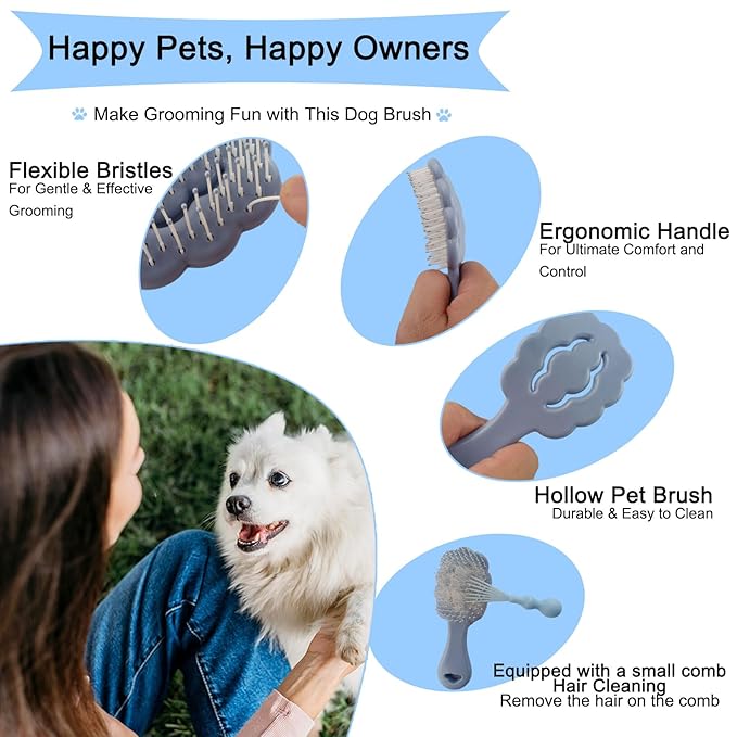 Cloud-Shaped Soft Bristle Puppy Brush for Small Dogs - Yorkie, Shih Tzu, Maltese, and Toy Poodles Grooming Tool with Detachable Lint Comb and Gift Box （Blue）