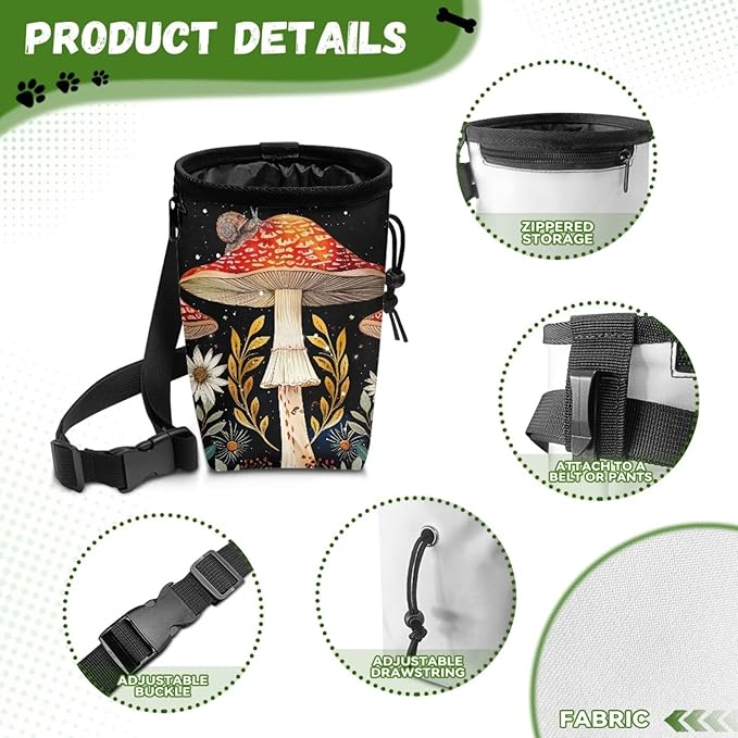 Big Mushroom Dog Walking Bag Puppy Training Pouch, Puppy Dog Training Treat Bag Pet Training Walking & Rewarding Holder with Waistband Easy to Carry