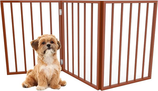 PETMAKER Pet Gate – Dog Gate for Doorways, Stairs or House – Freestanding, Folding, Accordion Style, Wooden Indoor Dog Fence (24-Inch, Mahogany)