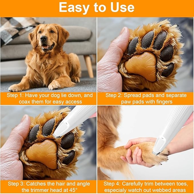 Dog Paw Trimmer with LED Light, Upgraded Safety Electric Paw Trimmer for Dogs and Cats Paw Cleaner, 35dB Low Noise Multifunctional Dog Clippers Recharg. Hair Shaver for Paws, Ears, Face,Rump and Eyes