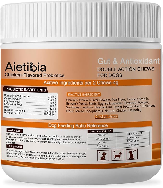 120 Chew Anal Gland Soft Chews for Dogs-Help Reduce Scooting with Pumpkin&Digestive Enzymes Probiotics Fiber Supplement-Chicken Flavor