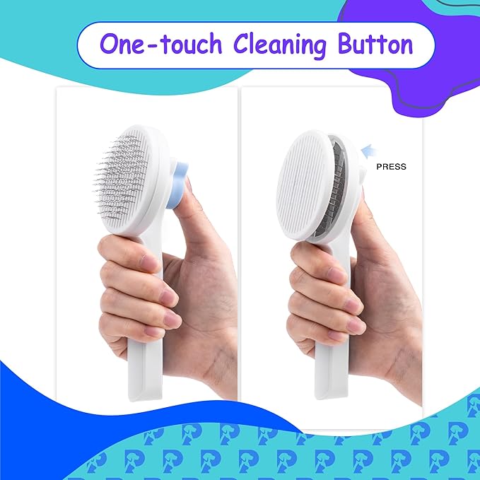 Self-Cleaning Cat and Dog Grooming Brush - Fur Removal, Gentle on Skin. Ergonomic Design with Stainless Steel Bristles. Suitable for All Coat Types - Durable, Long-Lasting Pet Brush (Blue)
