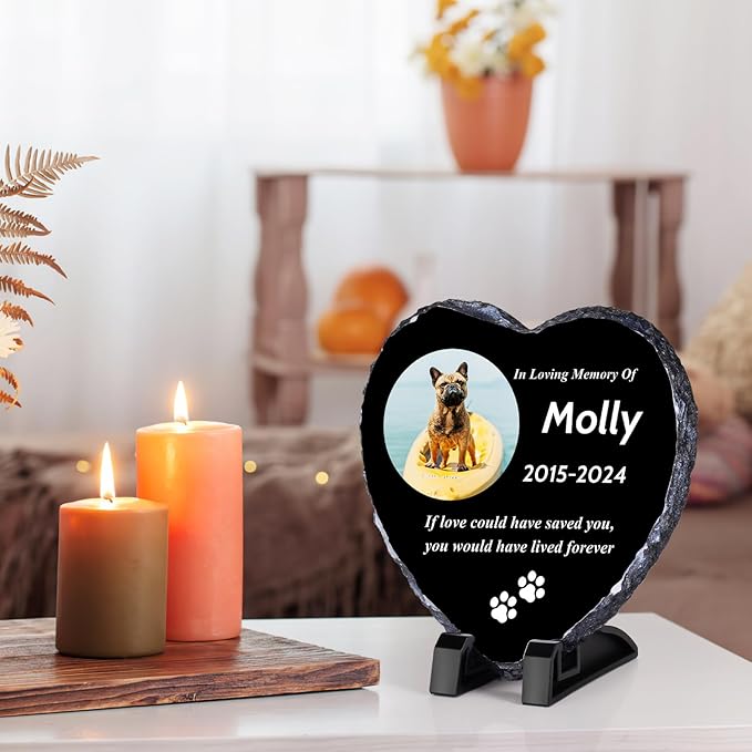 Pet Memorial Stones for Dogs, Dog Memorial Stone Outdoor, Pet Headstones for Dogs, Memorial Gifts for Loss of Dog, Custom Stone Picture Frame Plaque with Name/Text