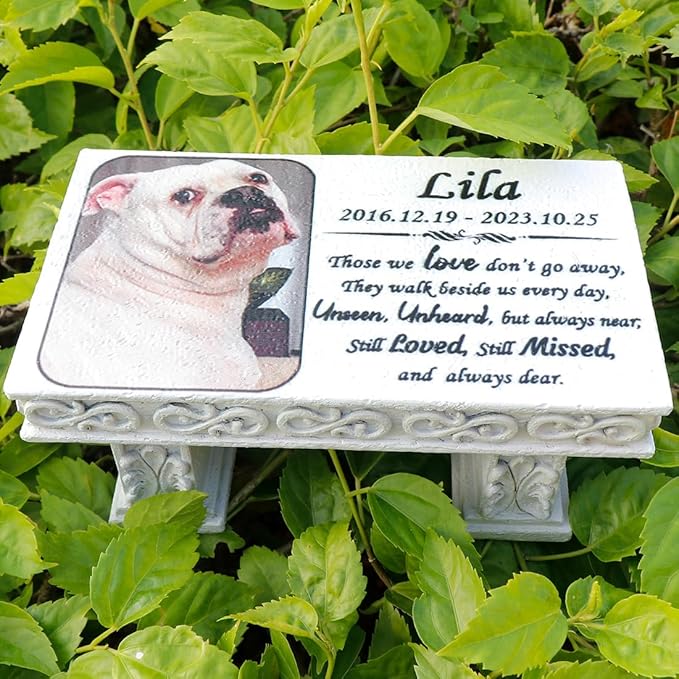 Personalized Memorial Bench for Pet Human, Custom Pet Memorial Stone with Colorful Photo, Pet Grave Marker Dog Headstone Cat Tombstone, Loss of Pet Gifts, Memorial Garden Plaque