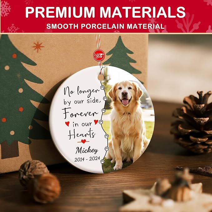 Bemaystar Dog Memorial Ornament- Personalized Pet Memorial Gifts Pet Memorial Ornament Dog Remembrance Ornament Forever in Our Hearts in Loving Memory, Sympathy Gifts Loss of Cat