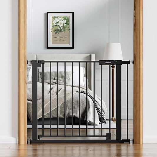 Babelio Baby Gate for Doorways and Stairs, 36-41" Pet Gate with Wide Walk Thru Door and Lock Indicator, No Drill Pressure Mounted Safety Gate with Double Lock and Self-Closing, Black
