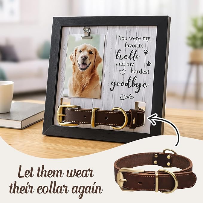 Dog Frames for Pictures Memorial, Personalized Pet Picture Frame Memorial Gifts for Loss of Dogs, Pet Collar Frame with A Pet Dog Urns Keychain