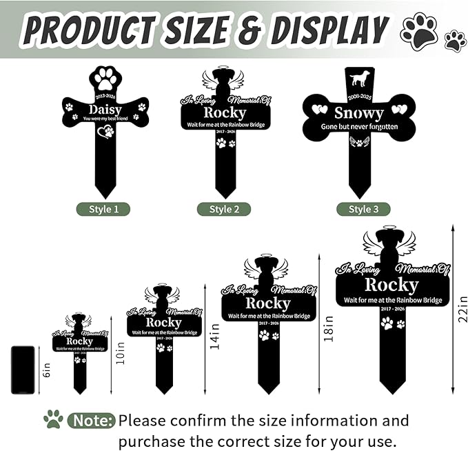 Personalized Dog Grave Marker Outdoor, Waterproof Memorial Cross for Dog Grave with Custom Name Dates, Garden Grave Markers for Dogs, Sympathy Gift for Loss of Pet