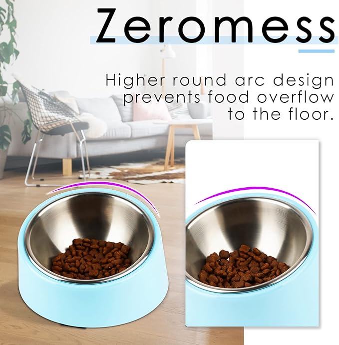 SuperDesign Mess Free 15° Slanted Bowl for Dogs and Cats, Tilted Angle Bulldog Bowl Dog Feeder, Non-Skid & Non-Spill, Easier to Reach Food M/1 Cup Blue