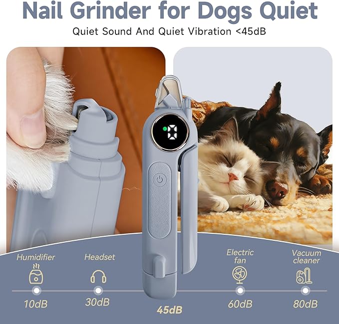 2-in-1 Dog Cat Nail Grinder & Clipper with LED Light, Pet Nail Clippers for Large Medium Puppy Dogs Ultra Quiet, Dog Cat Nail Trimmers with Splash Guard, Electric Dog Cat Claw Care File (Grey)