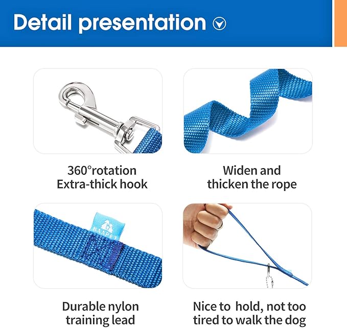 BAAPET 15/20/30/50/100 ft Long Dog Training Leash with Clickers for Small, Medium and Large Dogs or Cats (100 Feet, Blue)