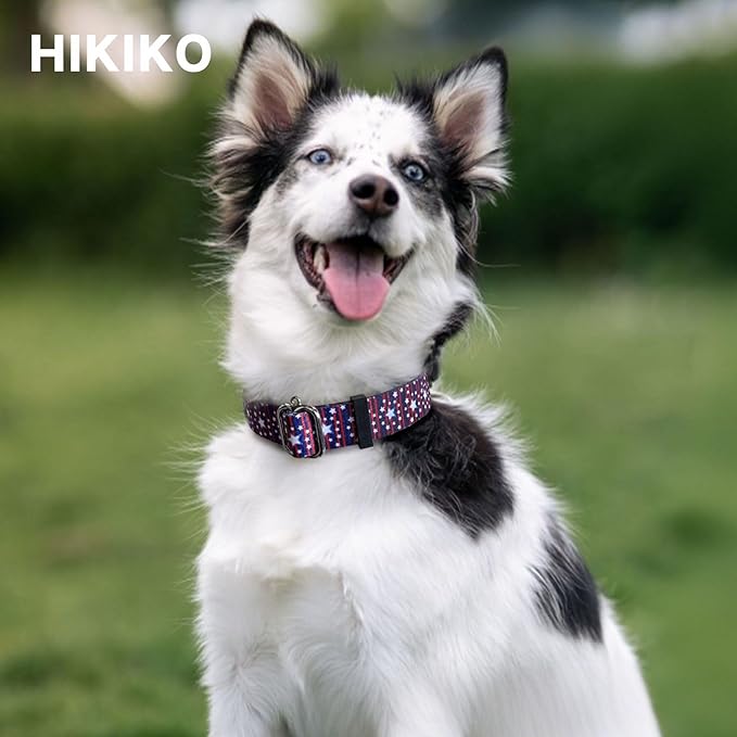 Hikiko American Flag Martingale Collar with No Buckle Soft Nylon Dog Collar for Medium Dogs,Blue Star Stripe,M