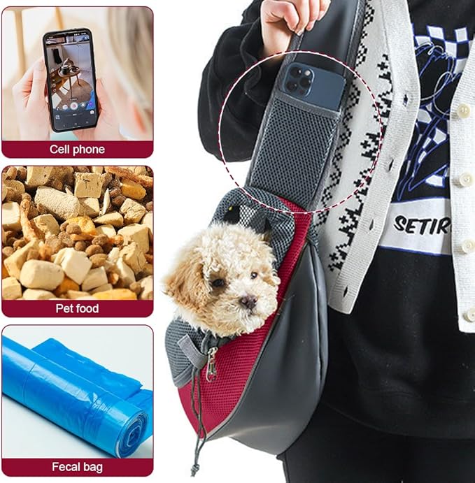 Dog Carrier Sling Front with Adjustable Strap Outdoor Travel Shoulder Pet Bag(Red)