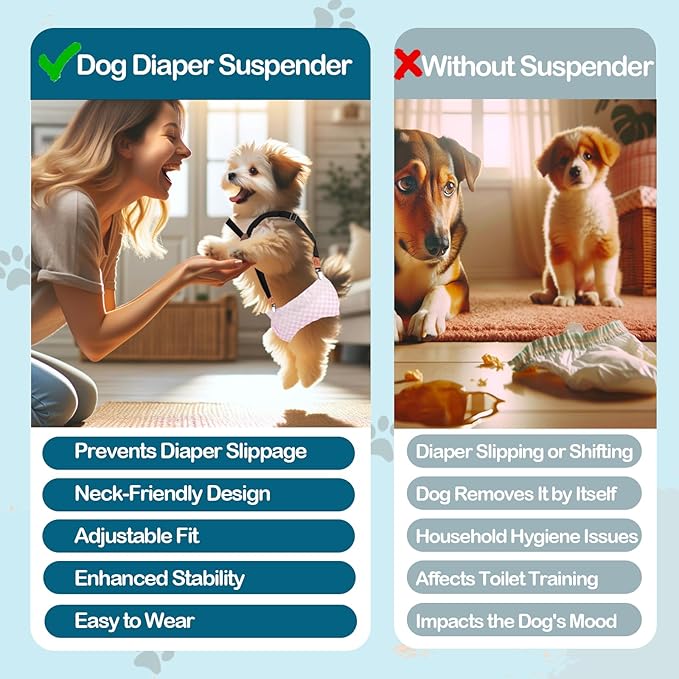 2 Pieces Dog Diaper Suspenders Escape Proof, Adjustable Belly Band for Male Dogs and Diaper Holder for Female Dogs in Heat, Washable & Reusable with 3 Clips(Navy Blue&Pink,XS/S)