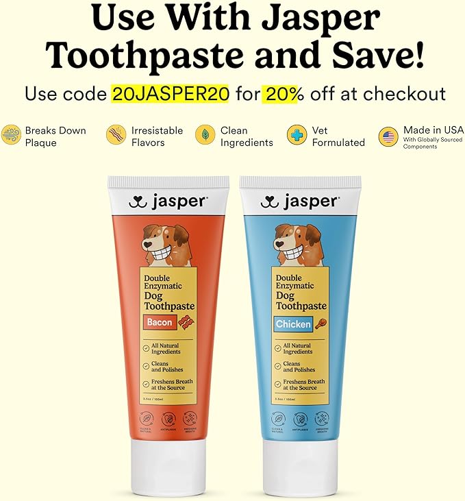 Jasper Dog Toothbrush, 360 Degree Pet Tooth Brushing Kit, Cat Toothbrush, Canine Dental Care & Teeth Cleaning Kit, Pet Finger Tooth Brush, Use with Dog Toothpaste, 2-Pack Pink
