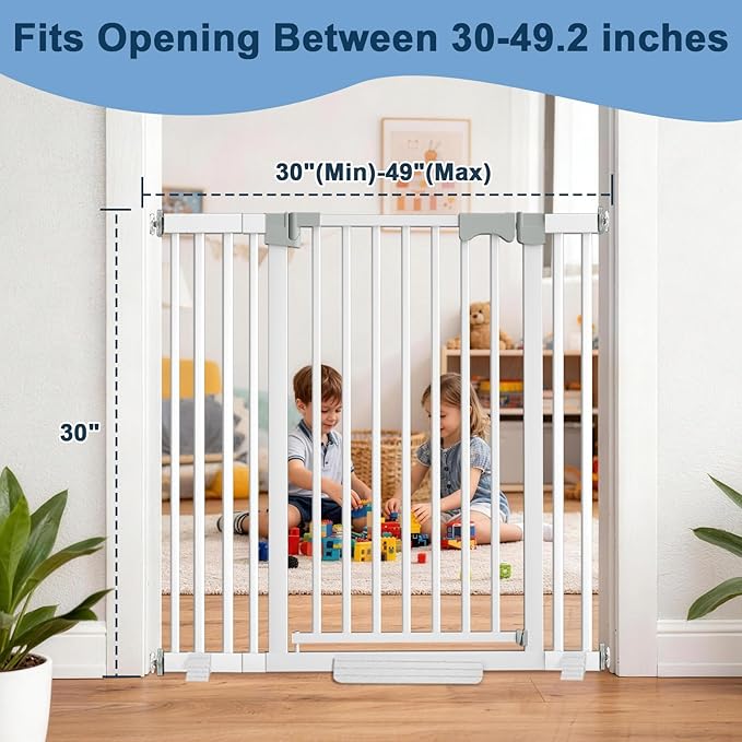 41 Extra Tall Dog/Pet Gate gate for Indoor,Heavy Duty Pressure Mount Baby Gate with Auto-Close & Walk Through,Adjustable Width 30-49.2 Inches, for Stairs, Doorways, Kitchen, White