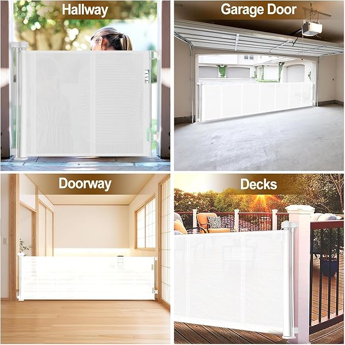 100 inch Retractable Baby Gates 42 inch Tall, Retractable Gate with Reinforced Strip Design to Prevent Crawling Through, 8 FT Extra Wide Retractable Dog Gate for Indoor/Outdoor