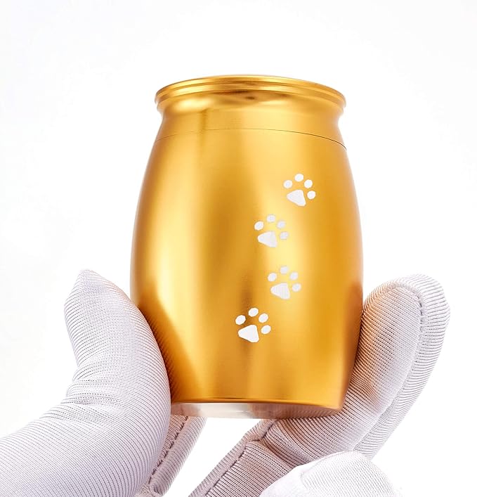 2.67 Inches Small Pet Cremation Urns for Dog Ashes,Tiny Urn for Dog or Cats Ashes,Mini Keepsake with Paw Print(Paw Gold)