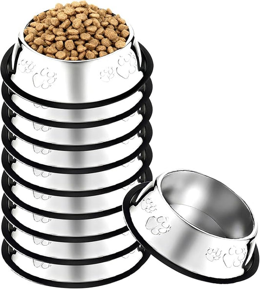 10 Pcs Stainless Steel Dog Bowl Pet Feeding Bowl with Rubber Base Non-Slip Pet Dishes Metal Dog Bowls Pet Food and Water Bowls for Small Medium Animals Kitten Rabbit (47.3 oz)