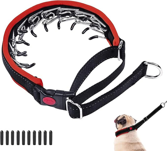 M Red Heavy Duty Nylon No Pull Dog Collar with Buckle, Adjustable Anti Pull Reflective Slip Collar for Large Medium Small Dog Training Walking