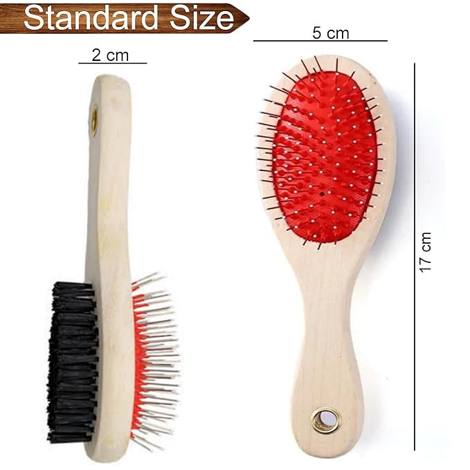 Dog Brush for Grooming Shedding Messaging & Cleaning for Long and Short Haired Dogs, Cats | 2 in 1 Pin & Bristle Soft Pet Hair Double Sided Dog Brush for Cleaning Loose Fur & Dirt (Size Small 17cm)