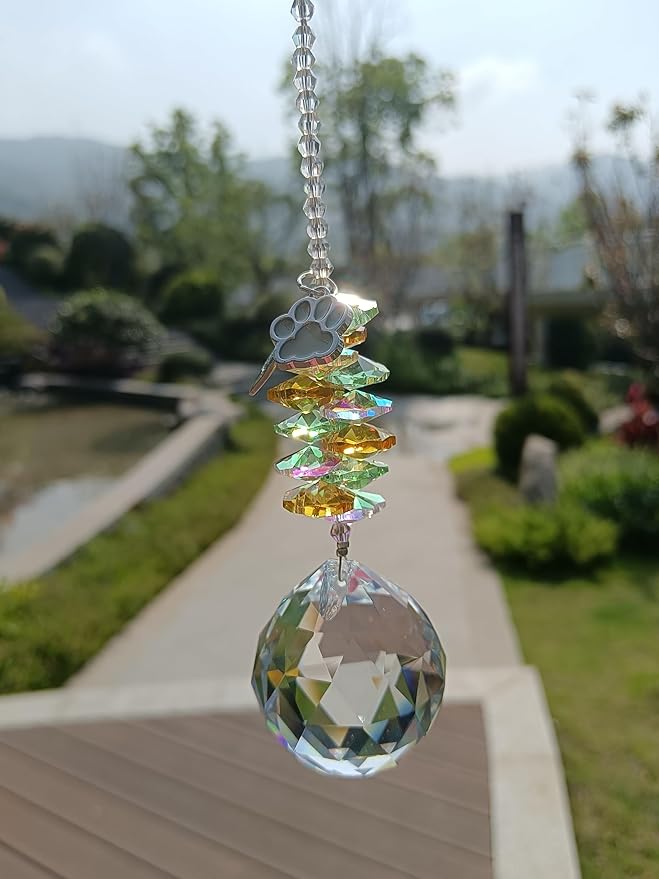 Pet Memorial Suncatcher for Loss of Dog/Cat:Rainbow Prism Sympathy Gift, Crystal Rainbow Maker with Engraved Paw Print, Sympathy Gift for Loss of Pet, Garden & Window Hanging Keepsake