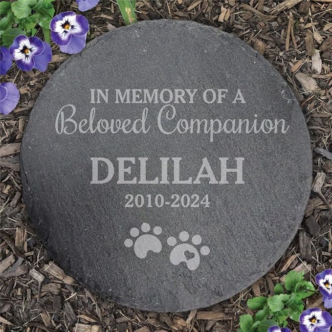 GiftsForYouNow Engraved Beloved Companion Personalized Pet Memorial Garden Stone, 10" in Diameter, Dog Headstone, Round Slate