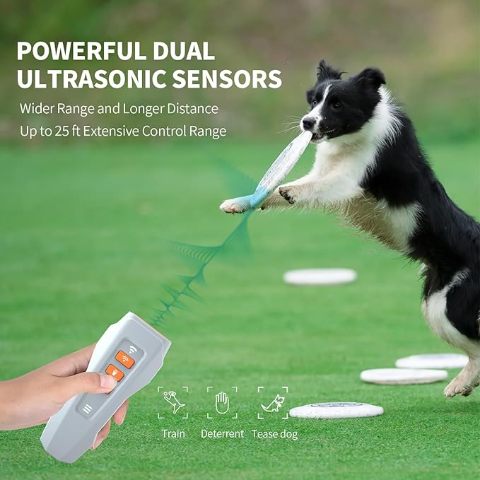 Dog Bark Deterrent Device, 3X Ultrasonic Anti Barking Device for Dogs, 50FT Range Stop Neighbor's Dog Barking, Safe & Humane Rechargeable Dog Training Tool Indoor Outdoor with Flashlight (black)