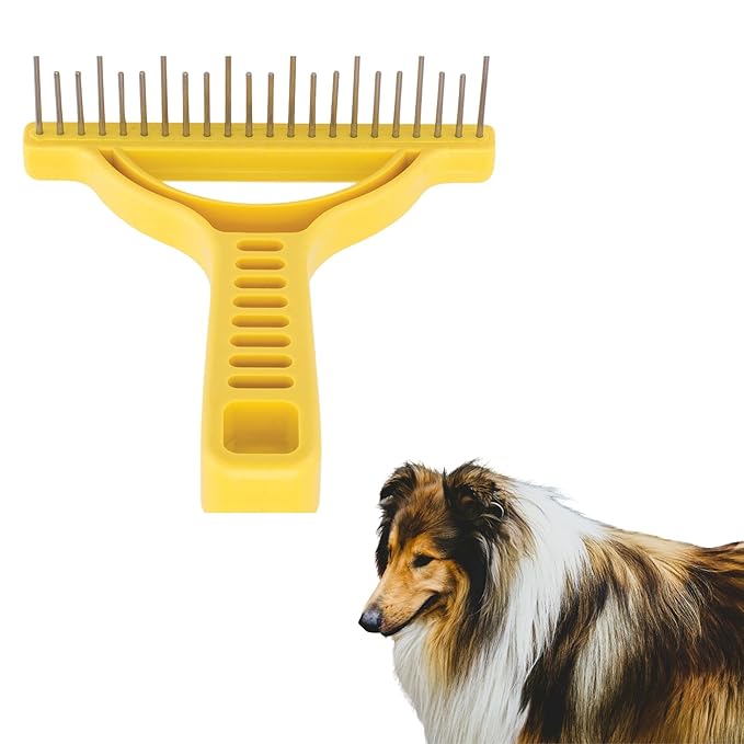 The Untangler Rakes for Grooming and Shedding -silky smooth rotating teeth to easily collect loose hair (Yellow, Shedding)