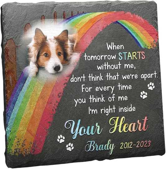 Rainbow Bridge Pet Memorial Gifts - Dog Bereavement Gifts - Square Shaped Dog Memorial Gifts for Loss of Dog Sympathy Gift - Cat, Dog Memorial Stone