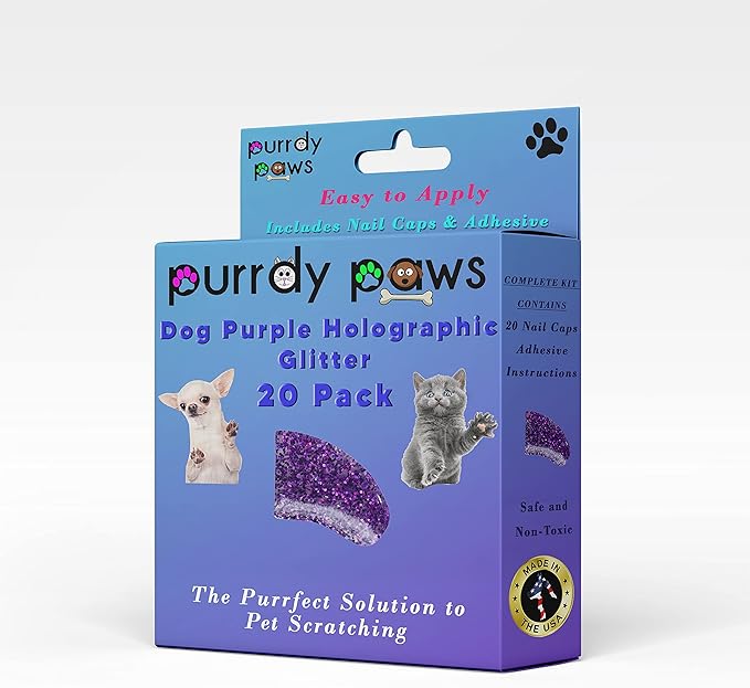 Soft Nail Caps for Dog Claws Purple Holographic Glitter Small