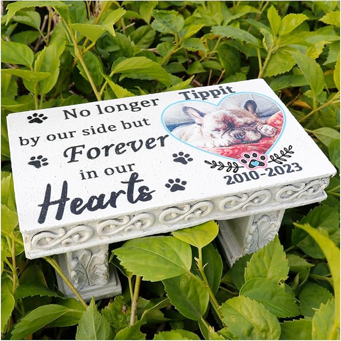 Personalized Memorial Bench for Pet Human, Custom Pet Memorial Stone with Colorful Photo, Pet Grave Marker Dog Headstone Cat Tombstone, Loss of Pet Gifts, Memorial Garden Plaque
