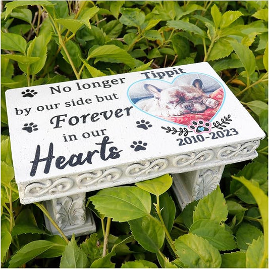 Personalized Memorial Bench for Pet Human, Custom Pet Memorial Stone with Colorful Photo, Pet Grave Marker Dog Headstone Cat Tombstone, Loss of Pet Gifts, Memorial Garden Plaque
