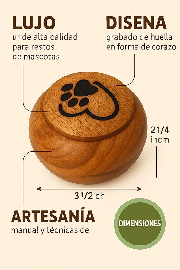 Handcrafted Small Pet Urn for Ashes – Mango Wood Memorial Keepsake for Dog or Cat – Paw & Heart Design – Holds up to 6 lbs – Mini Cremation Urn Box