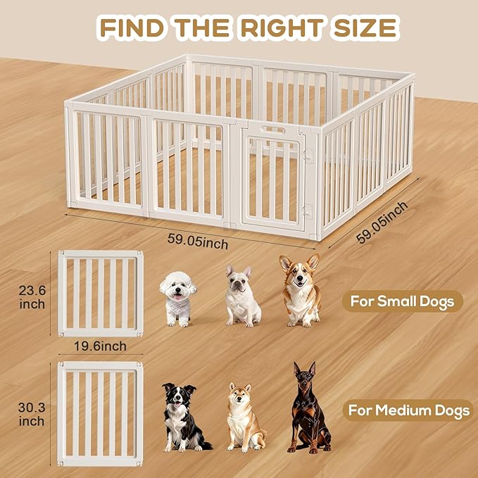 Clear Dog Play Pen,Pet Playpen with Door,Easy to Clean and Install Puppy pens for Both Indoor and Outdoor use (White, 30.3 inch Height, 12 Panels)