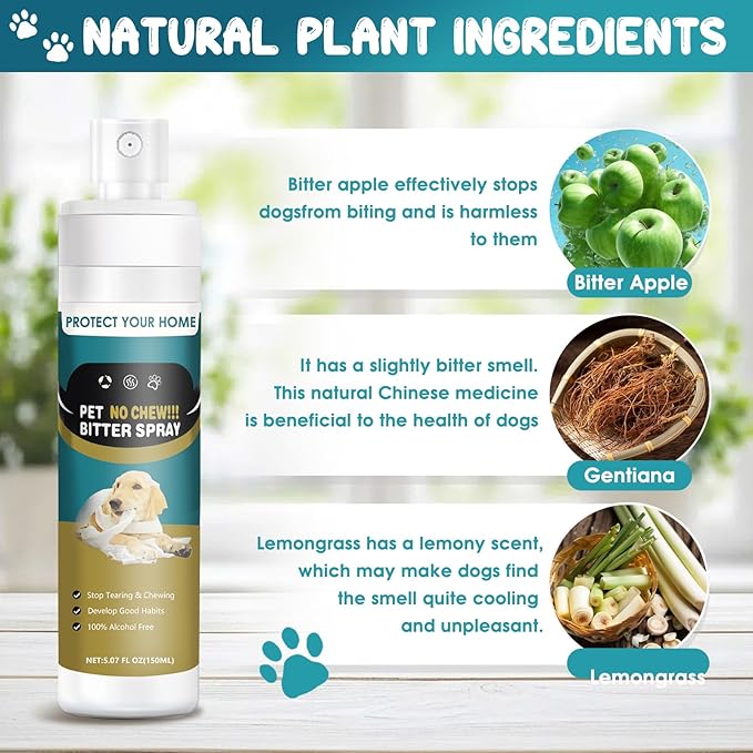 QHZ] Dog Bitter Apple Spray - Anti-Licking & Chewing Training Aid, Natural & Safe Bitter Agent, Protects Furniture & Wounds, Safe & Non-Toxic Bittering Agent