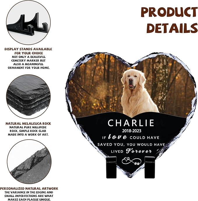 Pet Memorial Stones for Dog, Personalized Memory Garden Stone with Photo Name, Pet Loss Gifts, Dog Memorial Gift for Loss of Dogs, Loss of Cat Sympathy Gifts, Heart Shaped Dogs Grave Marker