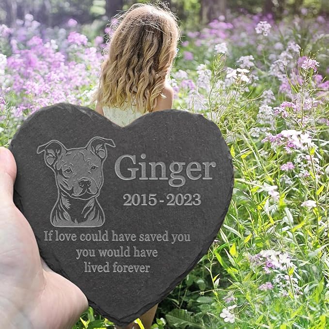 Personalized Dog Memorial Stone Pet Memorial Gifts for Loss of Dog Engraved Heart Plaque Garden Grave Decors for Cemetery Pet Loss Gifts with Stand (in Memory of Pit Bull)