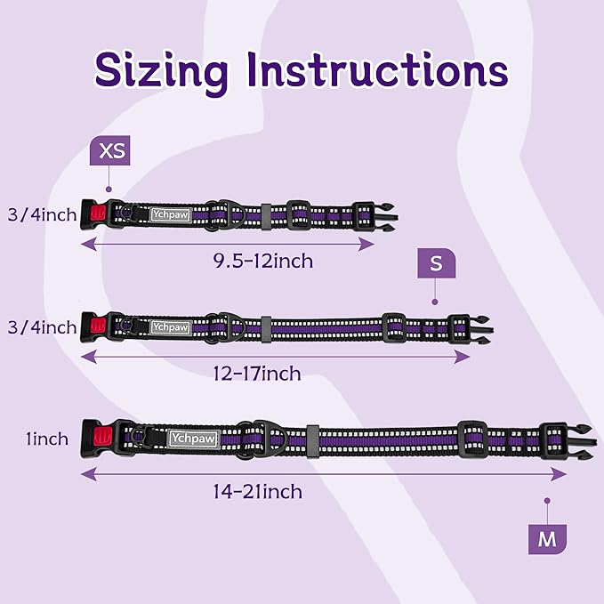 Martingale Collar for Dogs Reflective Collar with Quick Release Buckle, Adjustable Nylon Collars for No Slip Dog Collar, Purple, XS