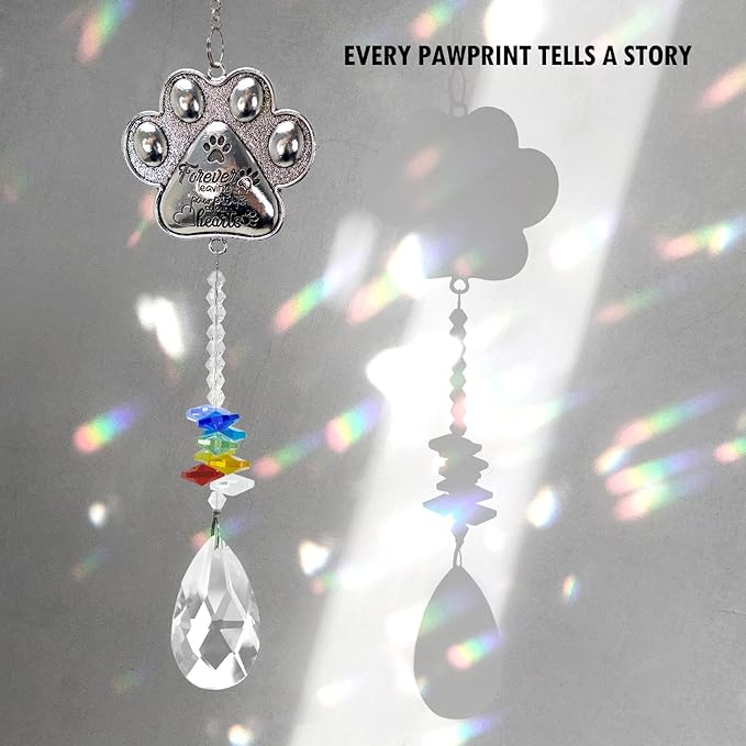 Pet Memorial Suncatcher - Loss of Pet Sympathy Gift for Dog and Cat Owners with Crystals, Indoor Window Suncatchers, Bereavement Gifts Dog Memorial (Colorful)