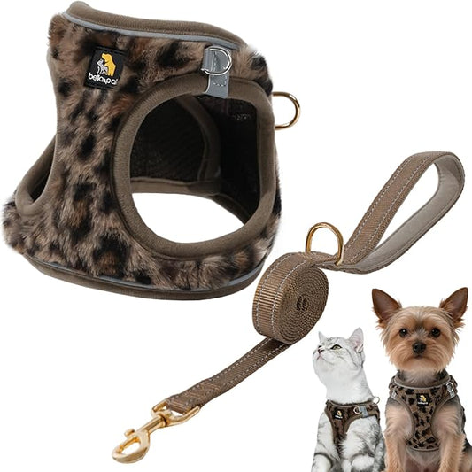 BELLA & PAL Step in Vest Harness for Small and Medium Dogs, No Pull Small Dog Harness with Leash Set, Comfortable Air Mesh Dog Vest Harness with Reflective Strip (Brown Leopard, M)