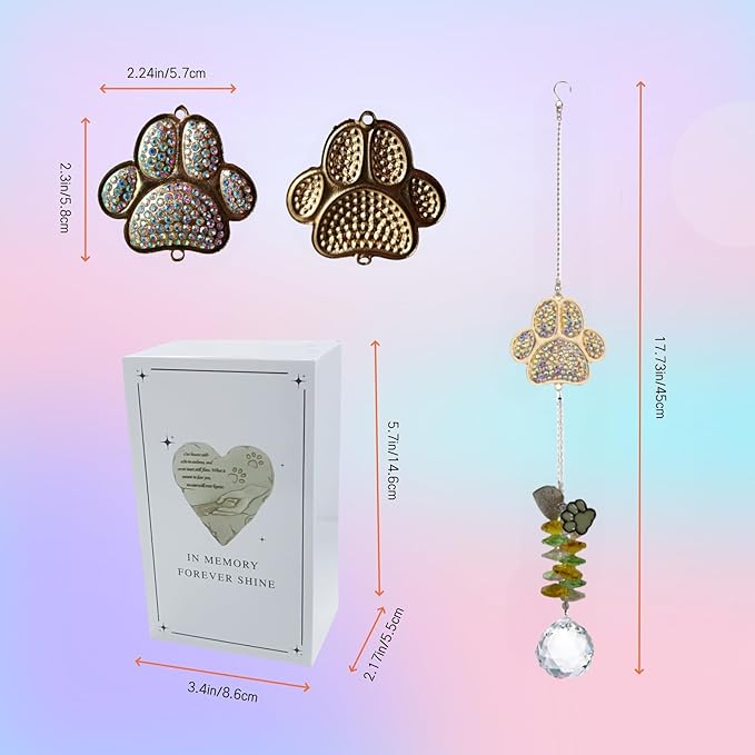 Pet Memorial Suncatcher for Loss of Dog/Cat:Rainbow Prism Sympathy Gift, Crystal Rainbow Maker with Engraved Paw Print, Sympathy Gift for Loss of Pet, Garden & Window Hanging Keepsake