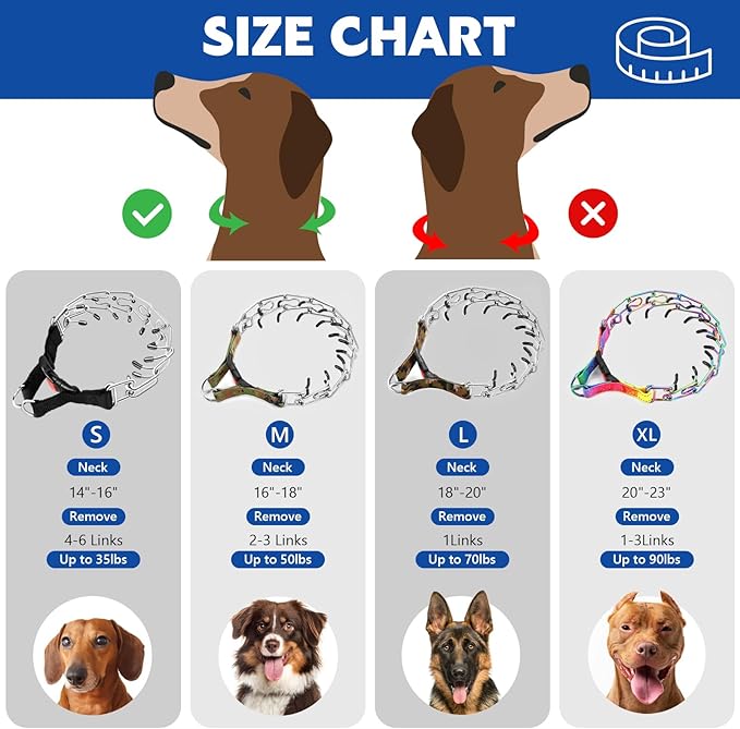 Supet Prong Collar for Dogs Training Collar, Adjustable Pinch Collar with Quick Release Buckle for Small Medium Large Dogs, No Pull Dog Collar (Packed with One Extra Links)