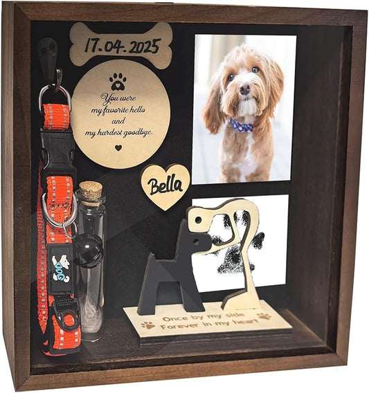 8.6'' Pet Memorial Shadow Box for Dogs, Dog Memorial Picture Frame Loss Pet Sympathy Gift Animal Remembrance Keepsake with Collar Holder Paw Print Kit Fur Jar for Tabletop Wall Hanging Customized-Dog
