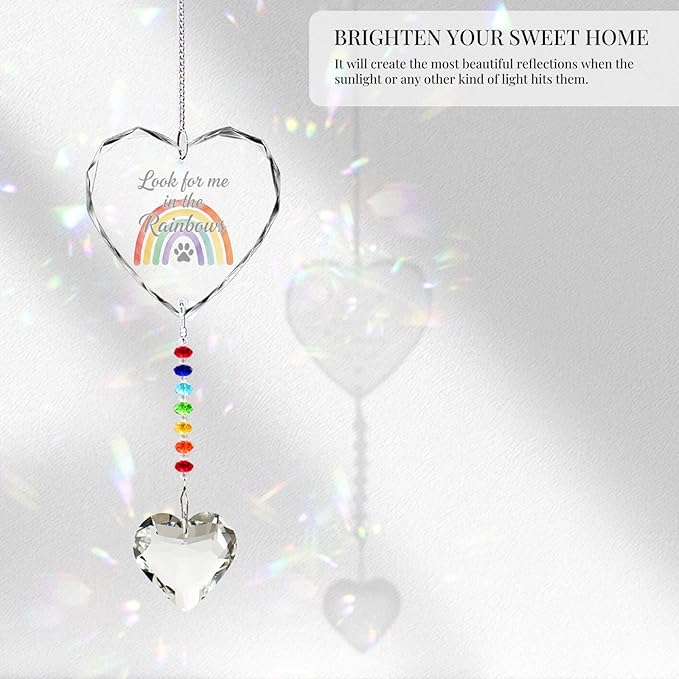 Pet Memorial Gifts for Dogs Cats - Look for me in The Rainbows Crystal Suncatcher Pet Loss, Pet Sympathy, Rainbow Bridge Sympathy Gifts for Loss of Dog Cat, Thoughtful Dogs and Cats Remembrance